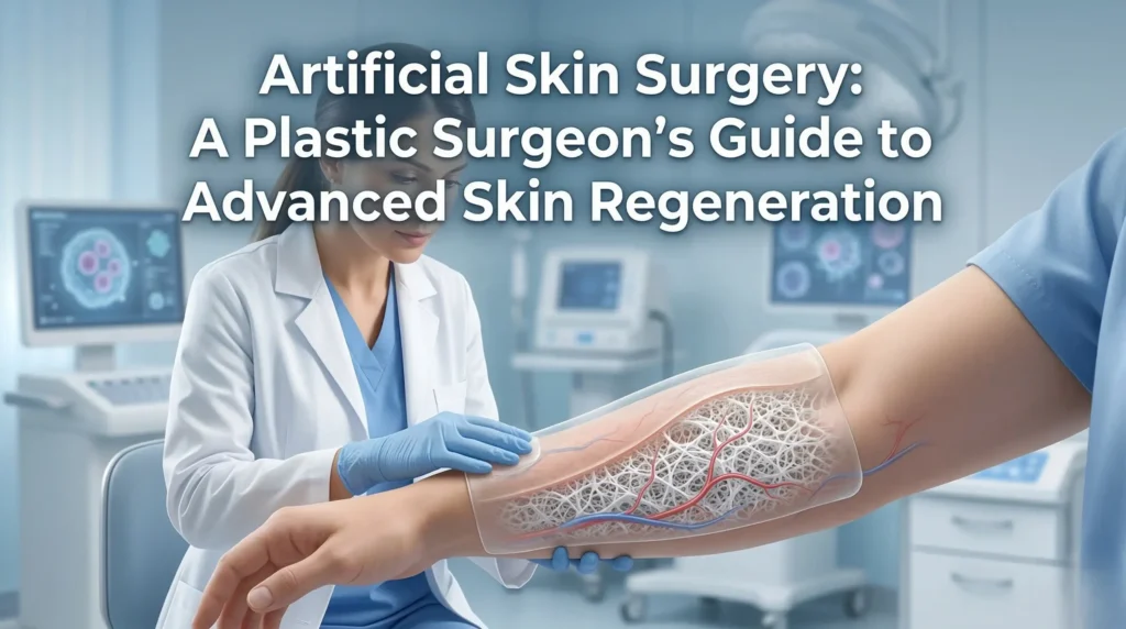 Artificial skin surgery showing bioengineered skin regeneration used by plastic surgeons for burn and wound reconstruction