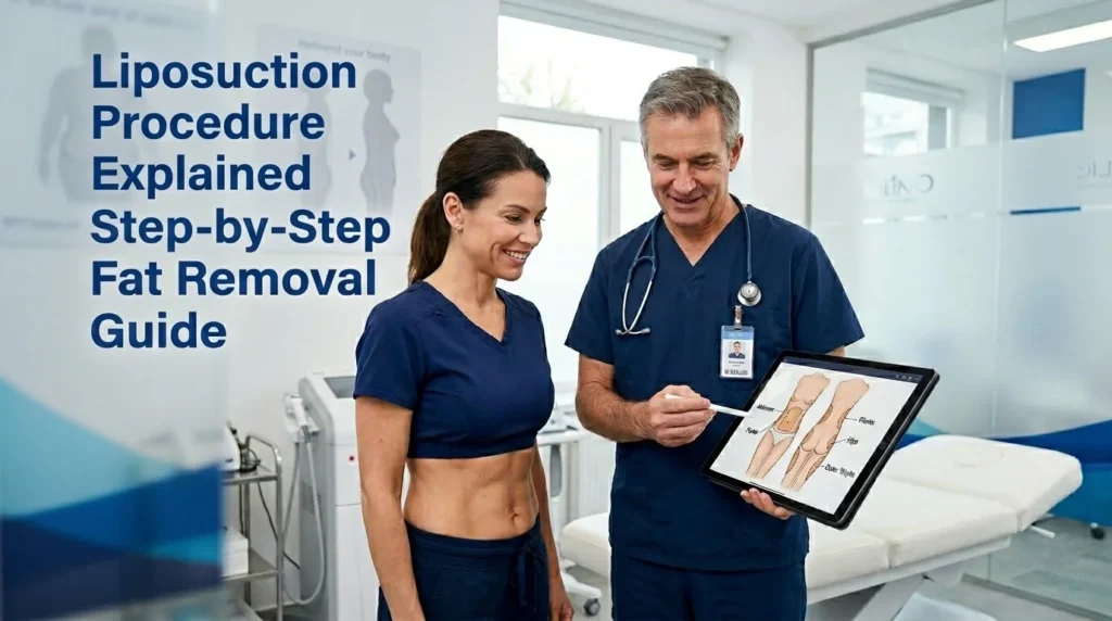 Liposuction Cost in India & procedure explained showing surgeon marking body fat areas for removal in a modern clinic