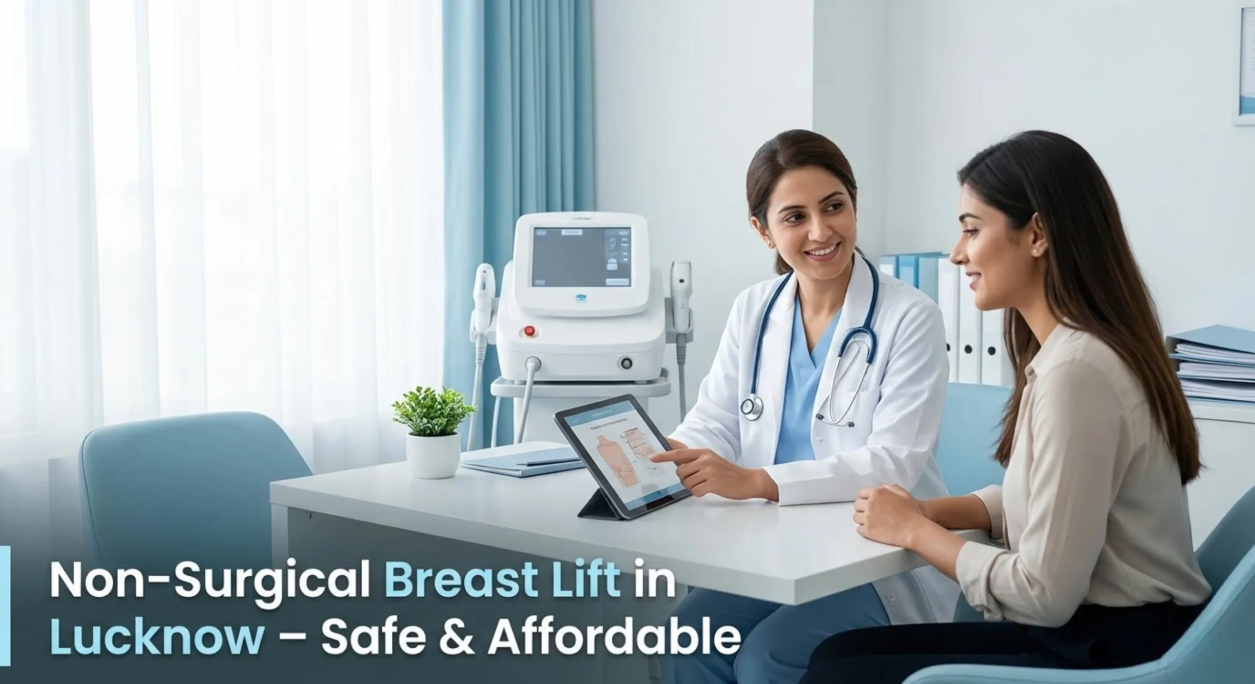 Non-surgical breast lift Lucknow using HIFU and thread lift by expert doctor