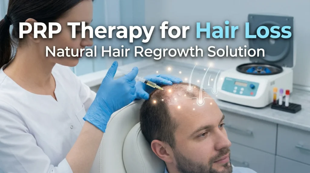 PRP therapy for hair loss treatment showing scalp injection and hair regrowth process