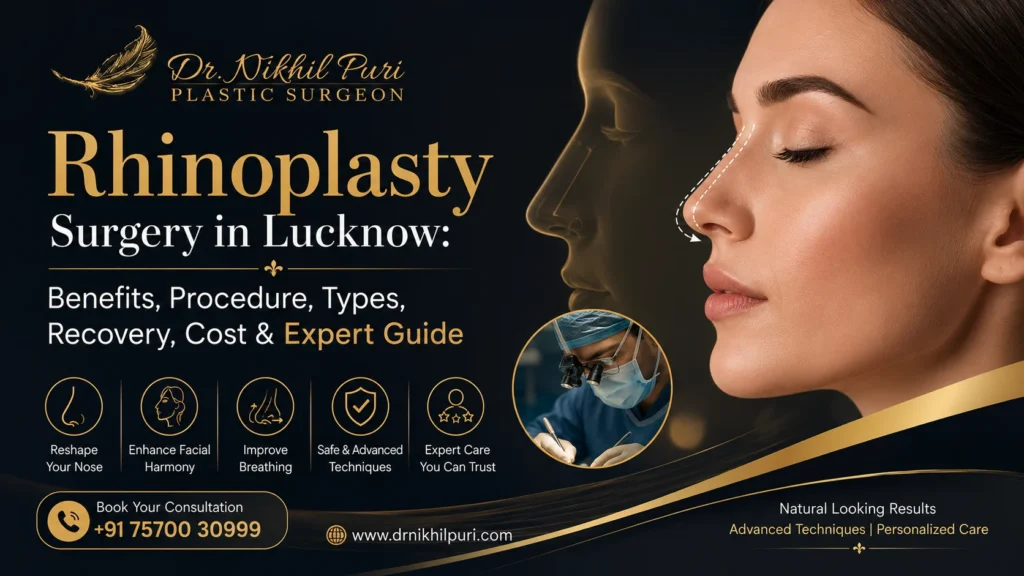 Rhinoplasty Surgery(nose surgery) in Lucknow by Dr. Nikhil Puri showing advanced nose reshaping procedure for natural-looking results and improved breathing.